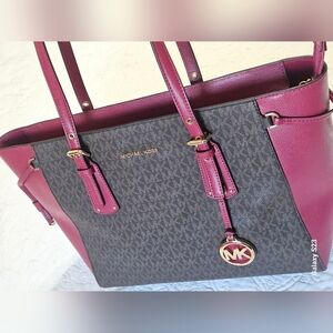 Michael Kors Burgundy and Gray Tote Bag